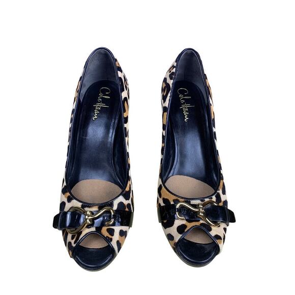 Cole Haan x Nike Air  Calf Skin Leopard Print Peep Toe High Heel Pumps- Size 8B - Picture 3 of 10